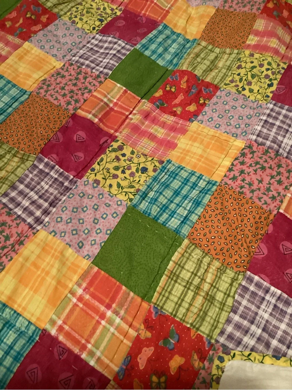 Bright Patchwork Quilt - Multicolor Cotton Bedspread 80 x 84 approx